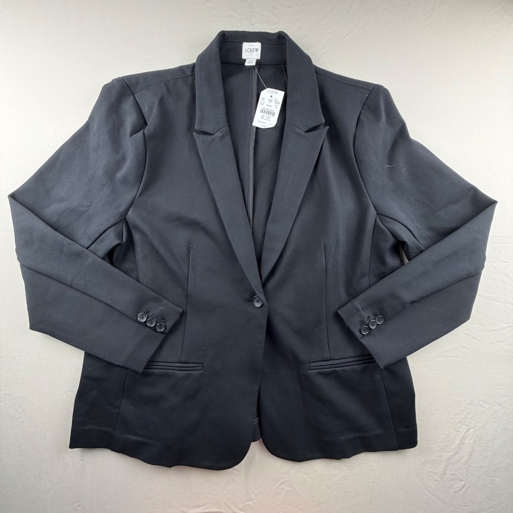 J.Crew Parke Blazer Black Ponte Knit Womens 16 Single Button Stretch AS336 0309
